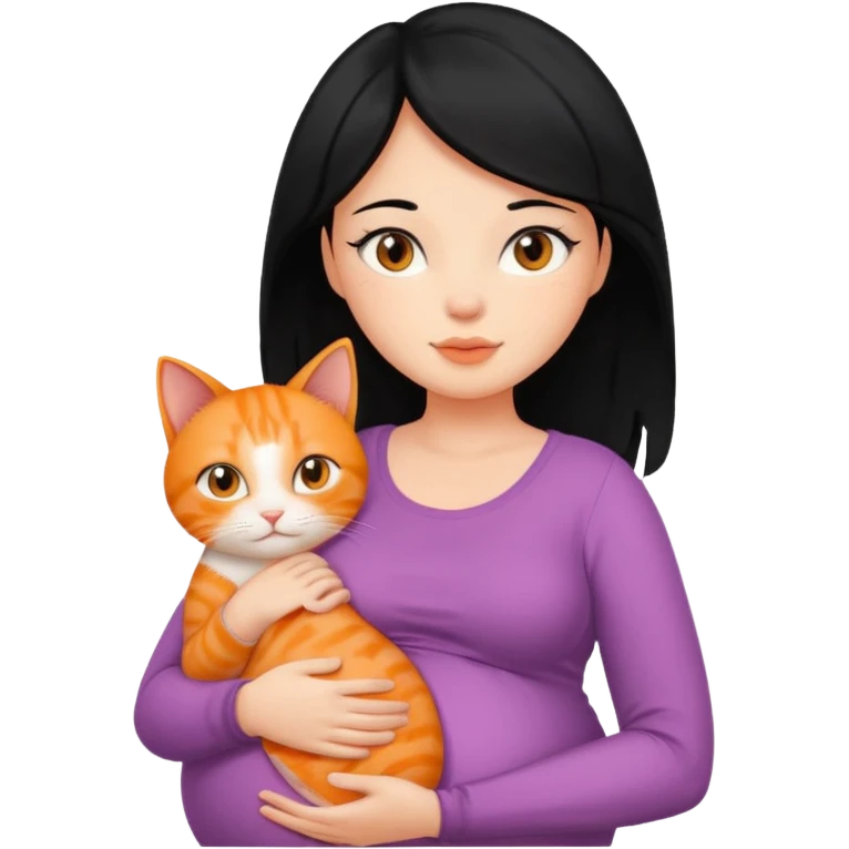 pregnant black hair woman with orange cat emoji