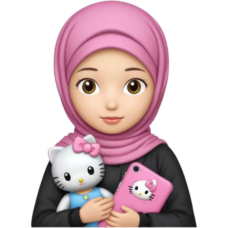 Teen girl wearing hijab and freshness with Hello Kitty doll emoji