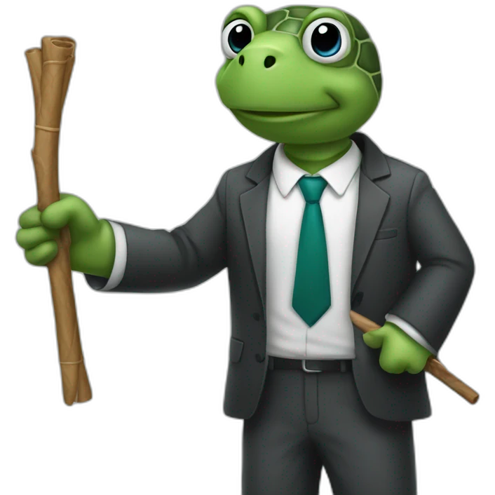adult Turtle wearing a suit and he is a teacher having a stick in hand emoji