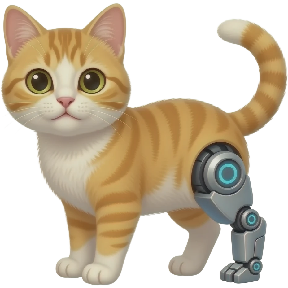 kitten with a robotic right leg emote emoji