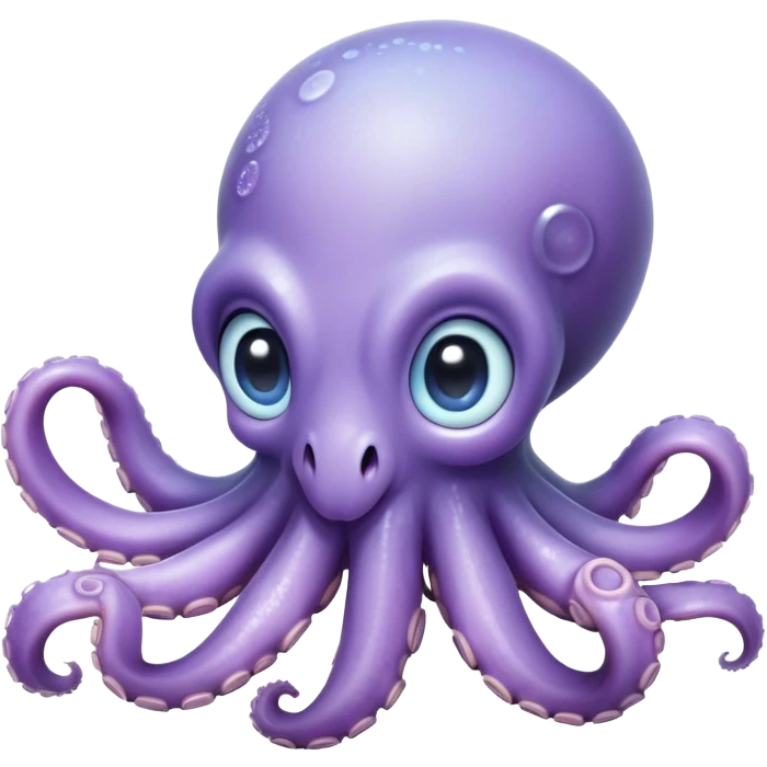 Cinematic Cute Baby Octopus Portrait Emoji, Head tilted slightly in a curious and endearing way, featuring a smooth, rounded light blue-purple body with enormous, sparkling eyes filled with warmth and innocence, delicate tentacles curling playfully, Simplified yet irresistibly adorable features, highly detailed, glowing with a soft, dreamy marine glow, high shine, affectionate and gentle, stylized with a touch of whimsical deep-sea charm, soft glowing outline, capturing the essence of a tiny, inquisitive octopus that looks ready to gently drift into your heart! emoji