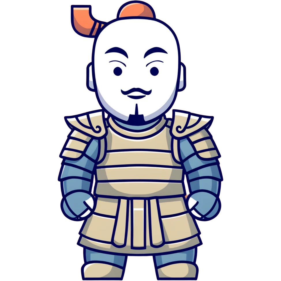 Terracotta warrior with detailed armor and stoic expression, ancient Chinese clay soldier emoji
