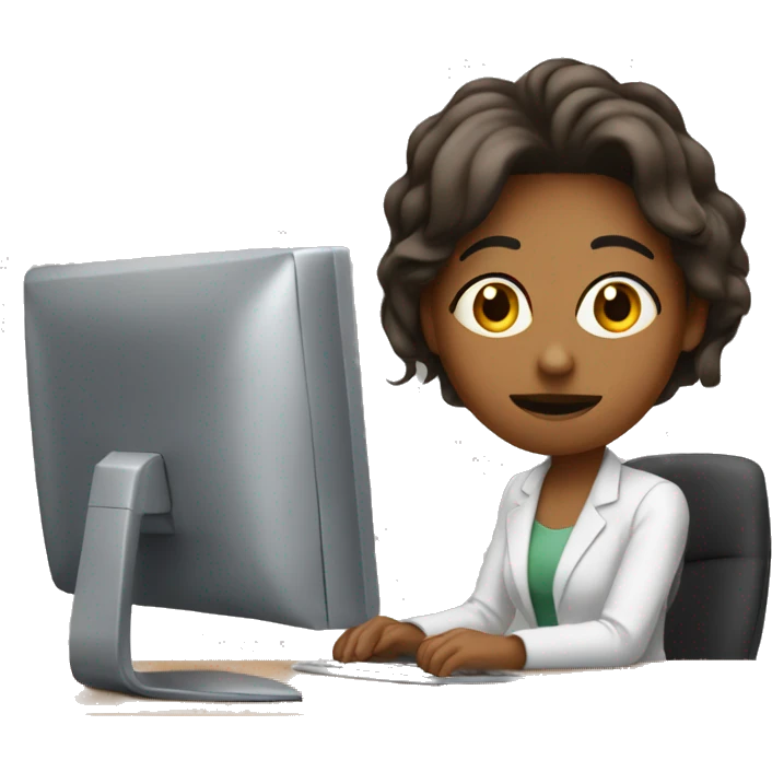 she seems like don't want to work. she is sitting in front of the desk with computer emoji
