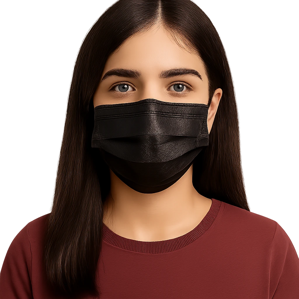 Change the mask to black while keeping the background transparent. The style of the original image should be preserved. emoji