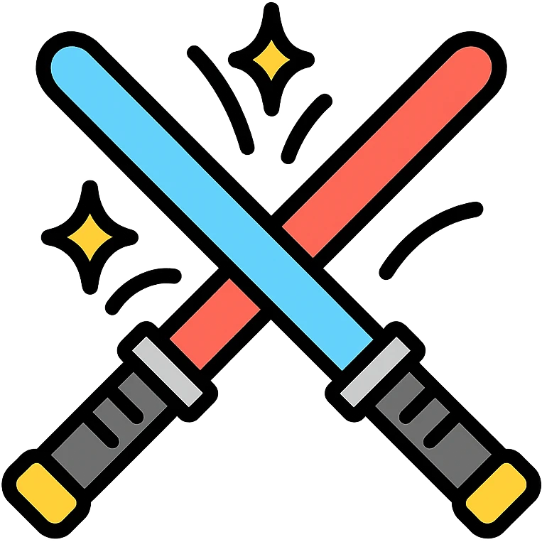 two lightsabers (one blue, one red) striking together, with stylized sparks and curved motion lines emoji