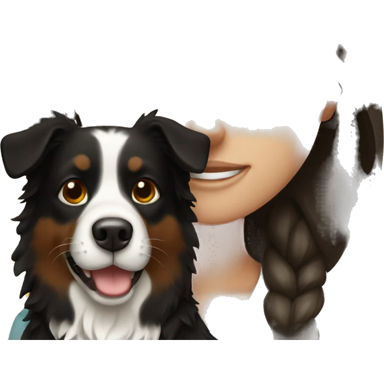 Brunette girl holding border collie  emoji