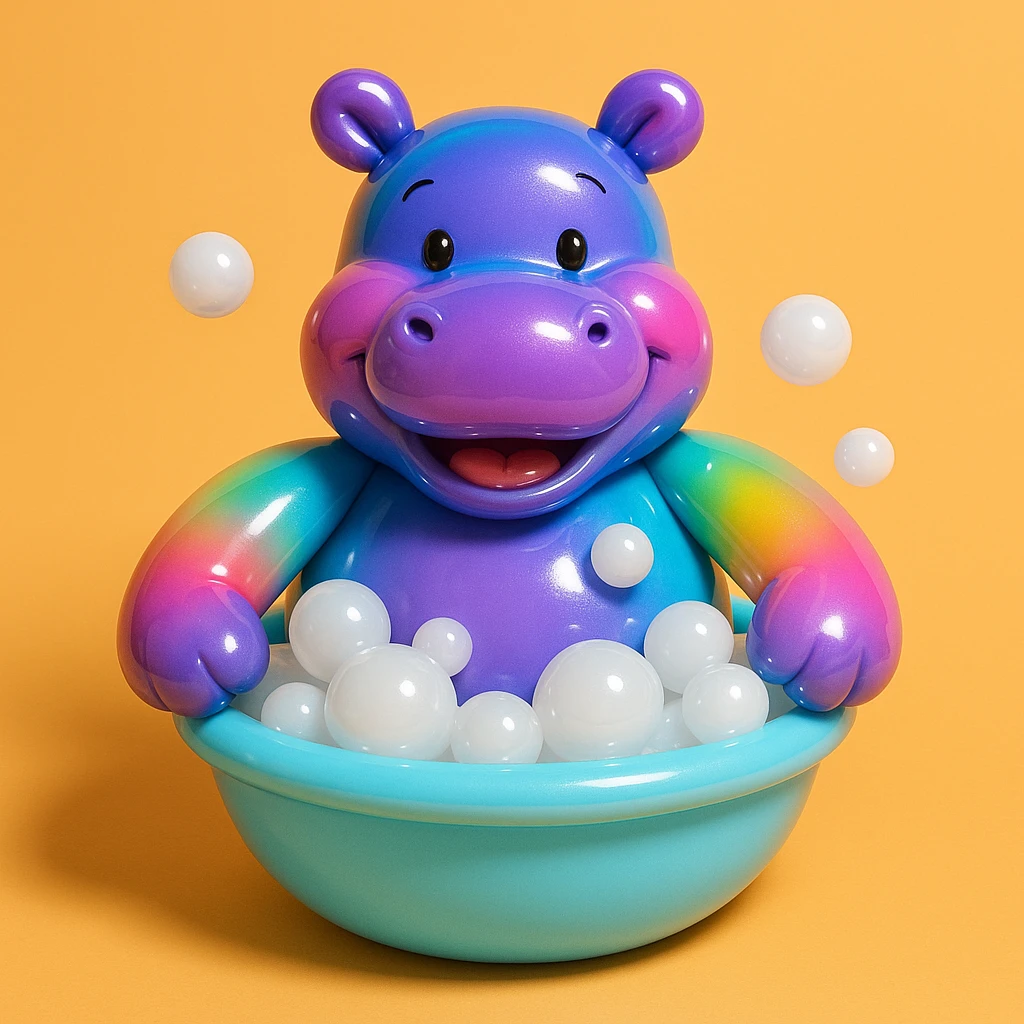 happy hippo with bubbles in bathtub emoji