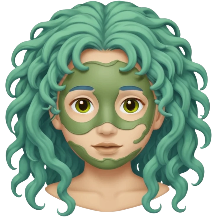 messy green clay mask curly long blue hair emoji