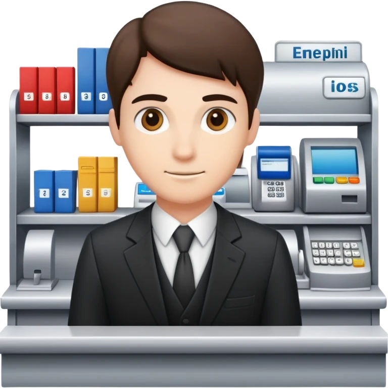 Professional bank clerk in formal attire standing behind a counter emoji