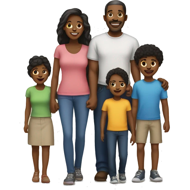 black family with both parents one son and 3 daughters emoji