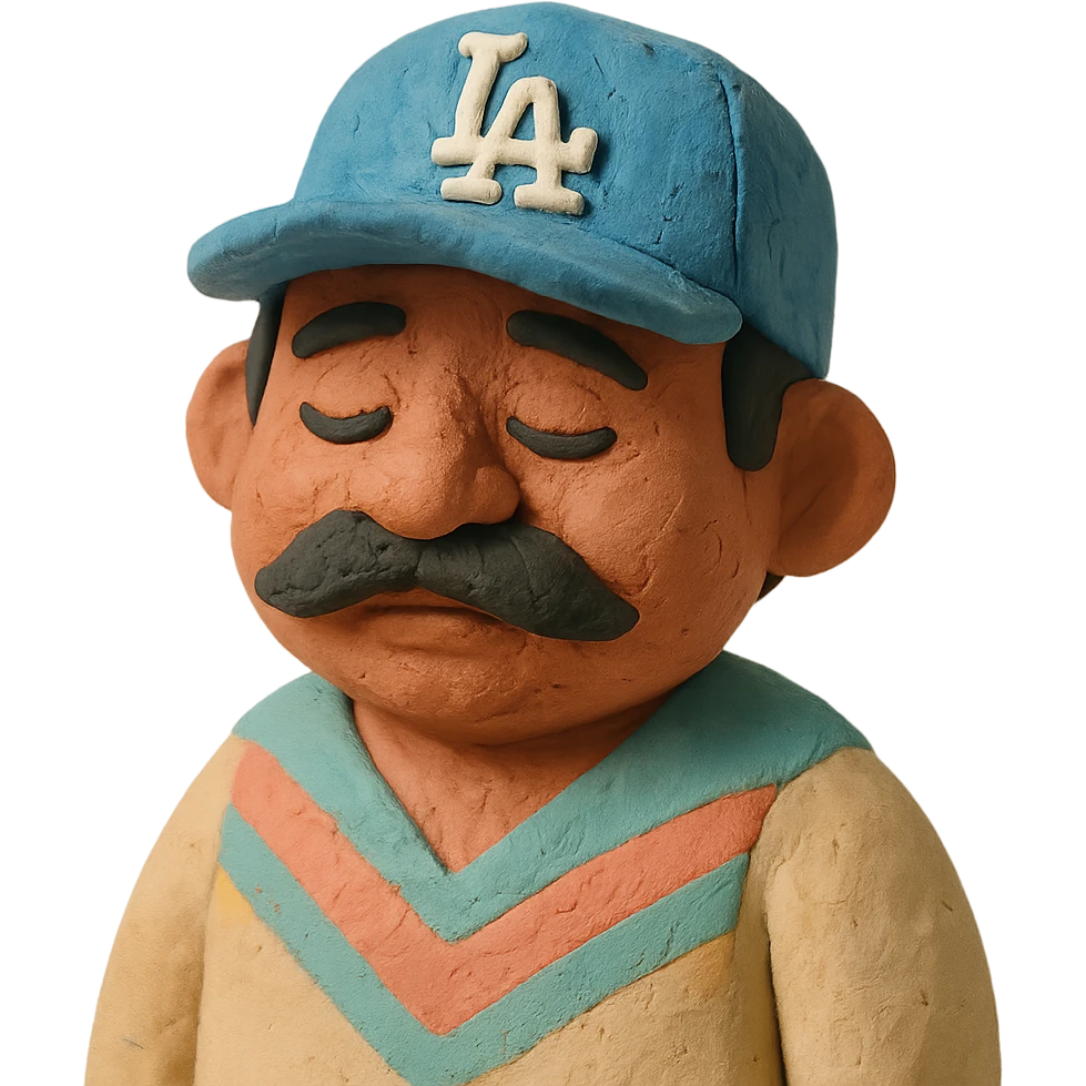 claymation style Mexican character with LA Dodgers hat, pastel colors emoji