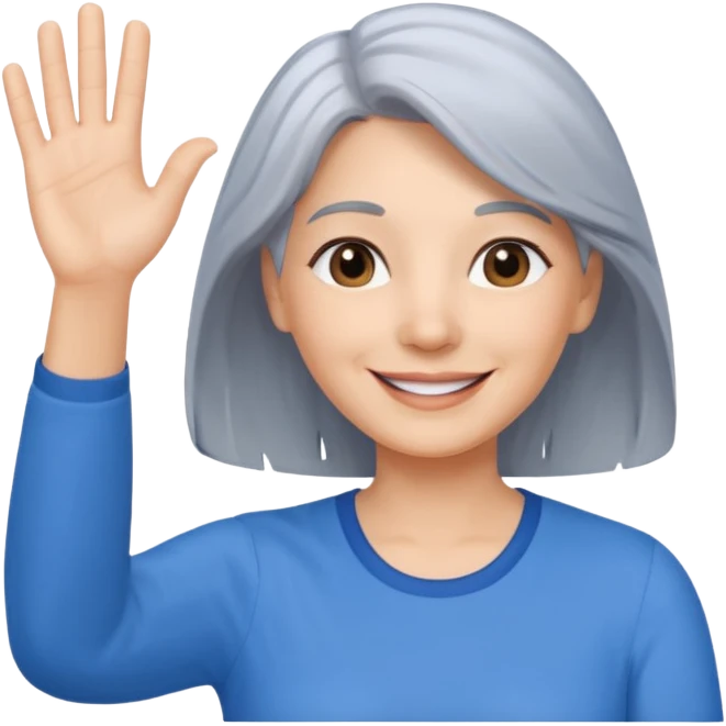woman with gray hair smiling and waving her hand  emoji
