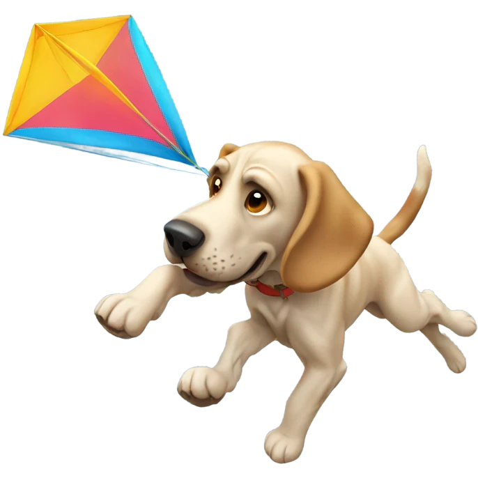 A White bloodhound dog flying a kite. emoji