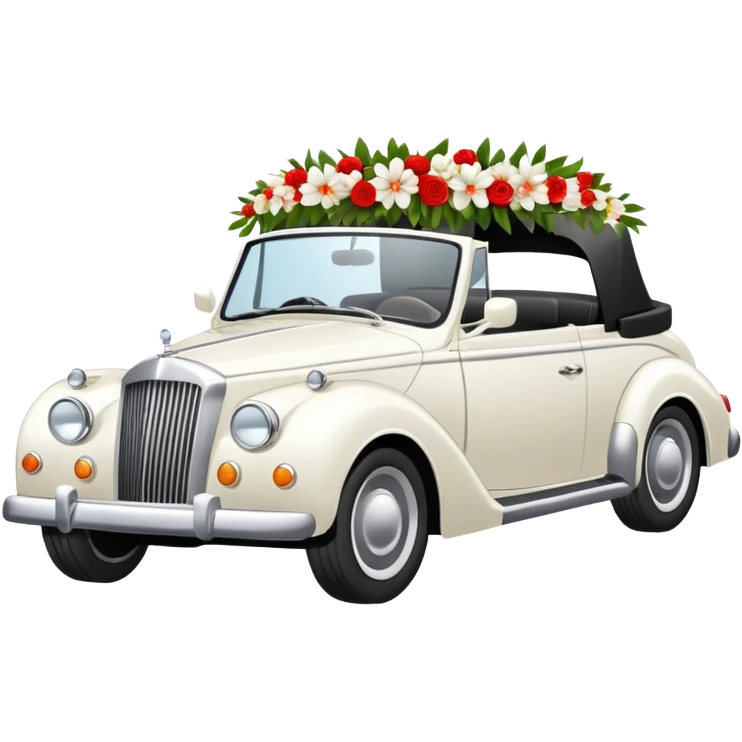 Luxury convertible car with wedding decorations, in profile emoji