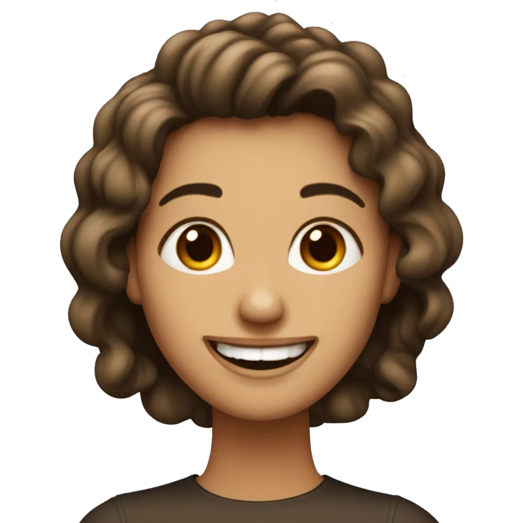 emoji de iPhone de una chica de pelo largo castaño oscuro con flequillos sonriendo ojos color cafe oscuro  emoji