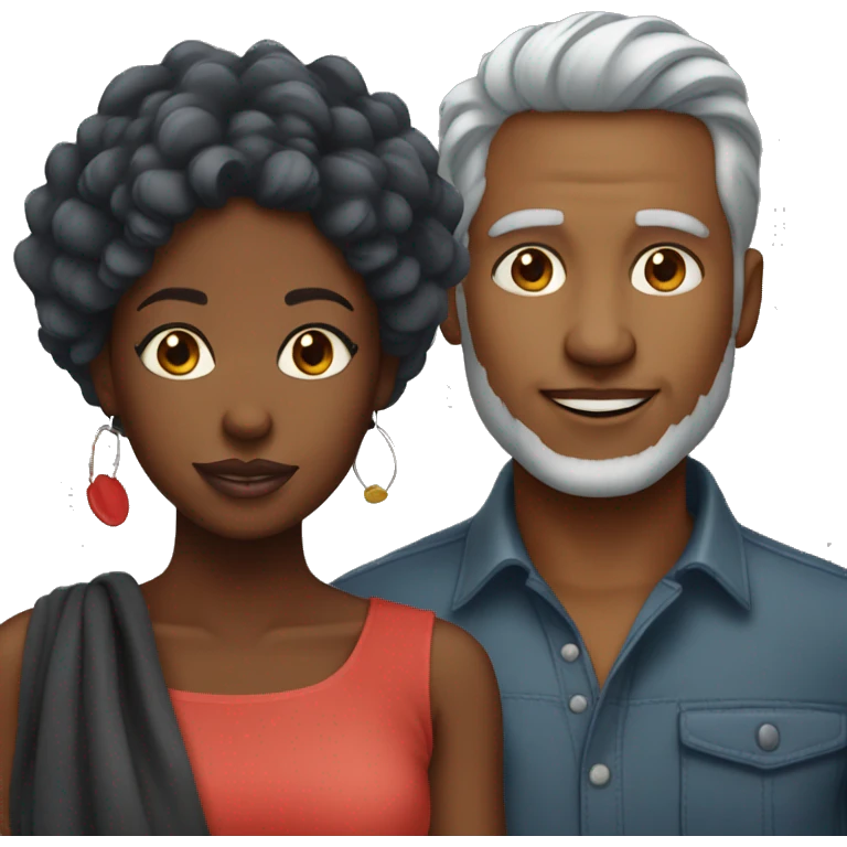 Pretty black woman with red hair and man with grey hair emoji