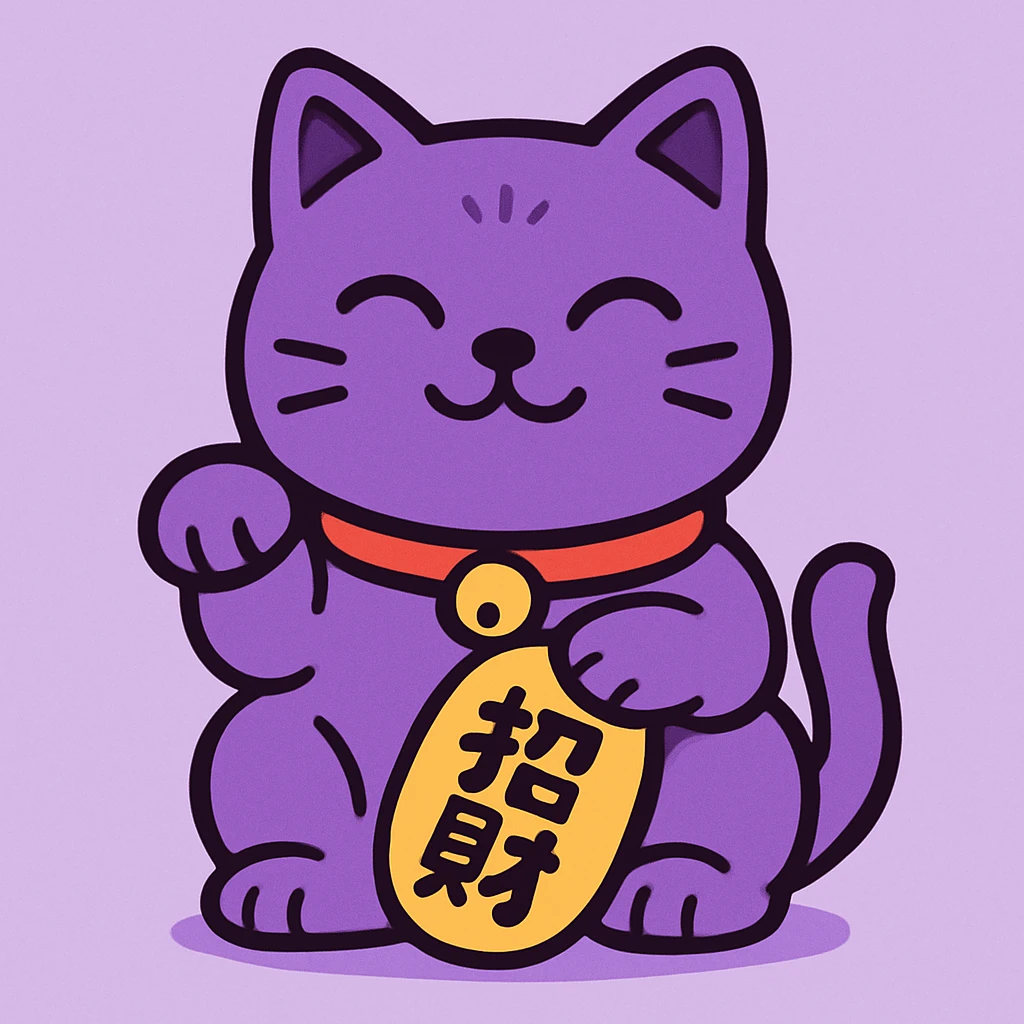 Purple Chinese lucky cat in a flat toon style  emoji