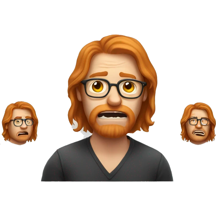 Smelly man with long ginger hair and glasses crying  emoji