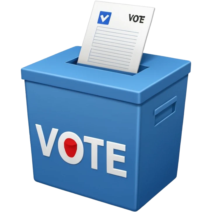 Vote box with 'Vote' written on the front and paper entering the top slot emoji