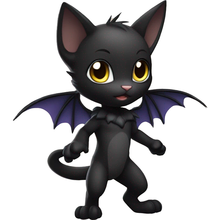 a anthro chibi-style black batty cat-Fakémon-hybrid full body emoji