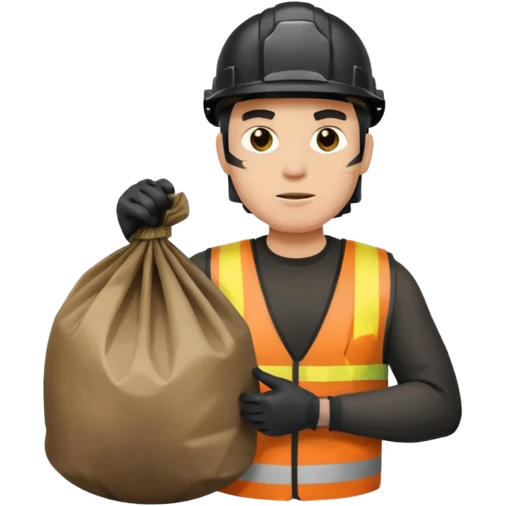 garbage man with black helmet holding garbage  emoji