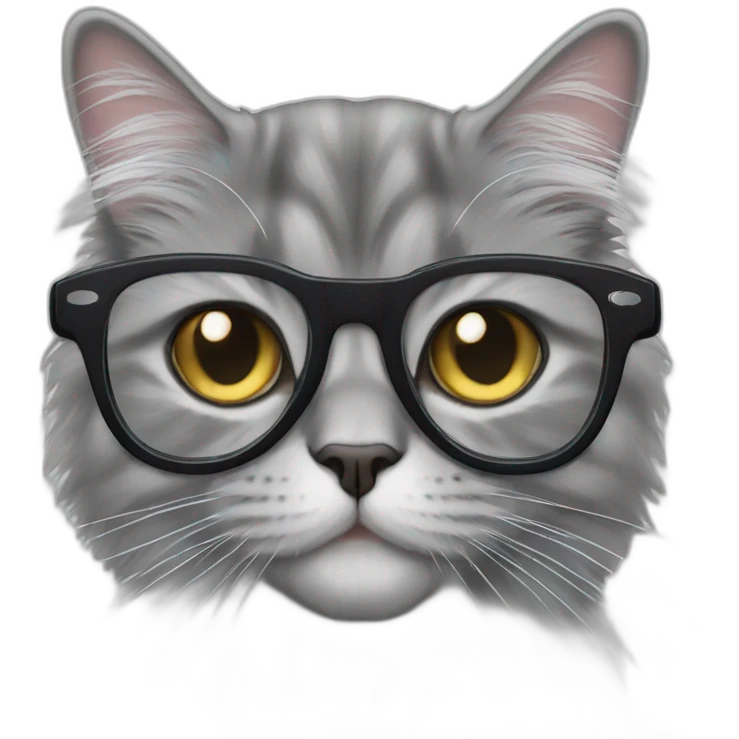 Grey Cat British Longhair with glasses emoji