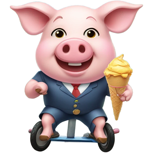 Pig on a unicycle eating ice cream emoji