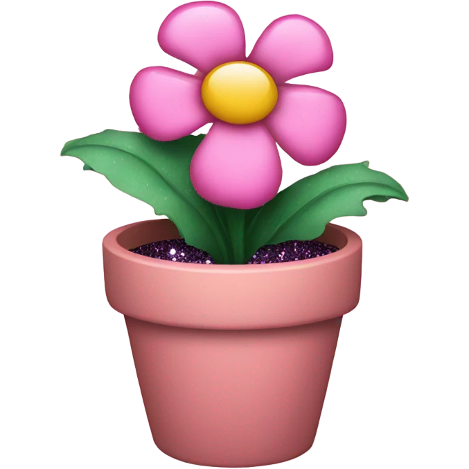 Pink flower in a pot with glitter emoji