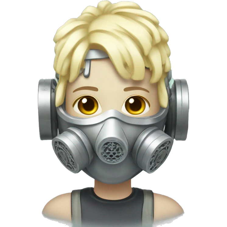 Pastel light yellow hair cyborg with silver respirator mask and circuits emoji
