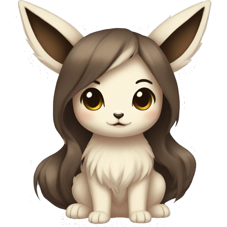 Kawaii Pale Eevee with dark brown long emo hair covering her eyes Full Body emoji