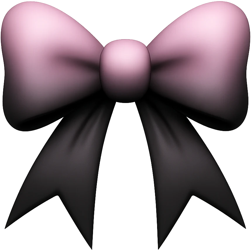 3D emoji style pink bow with gothic effect, pastel pink to black gradient,, remove background emoji