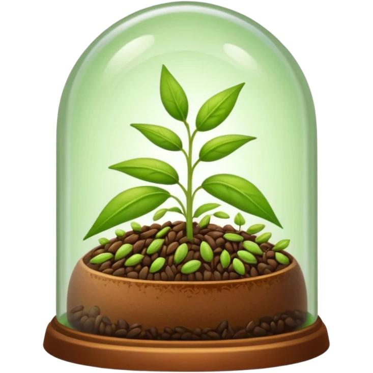 a pile of seeds at the right side and a germinating seed under a glass dome near . Transparent background emoji