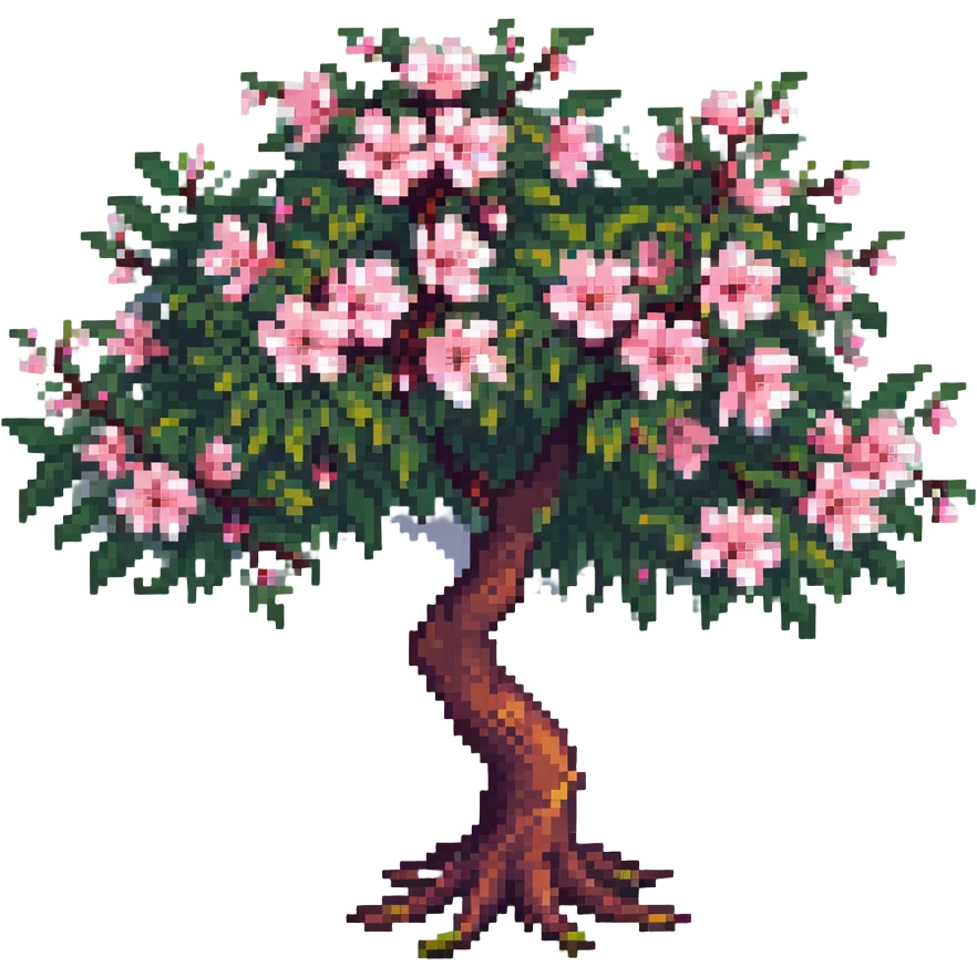 pixel art style sakura tree delicate pink flowers emoji