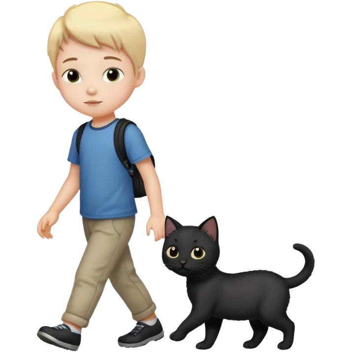 kid walks with black kitten emoji
