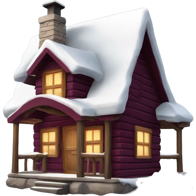 winter cabin with burgundy Christmas decorated emoji