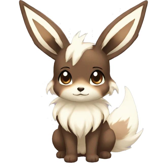 Kawaii Pale Shiny Eevee with dark brown long emo hair covering her eyes Full Body emoji