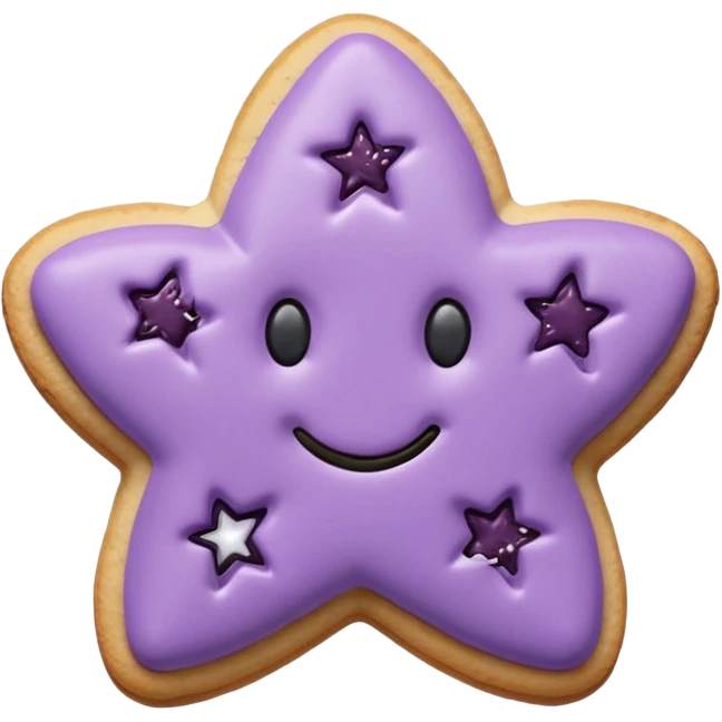 Ultra-realistic pastel purple cookie with a soft, crumbly texture, fine surface cracks, matte baked finish, star-shaped jam cutout revealing glossy dark berry filling emoji