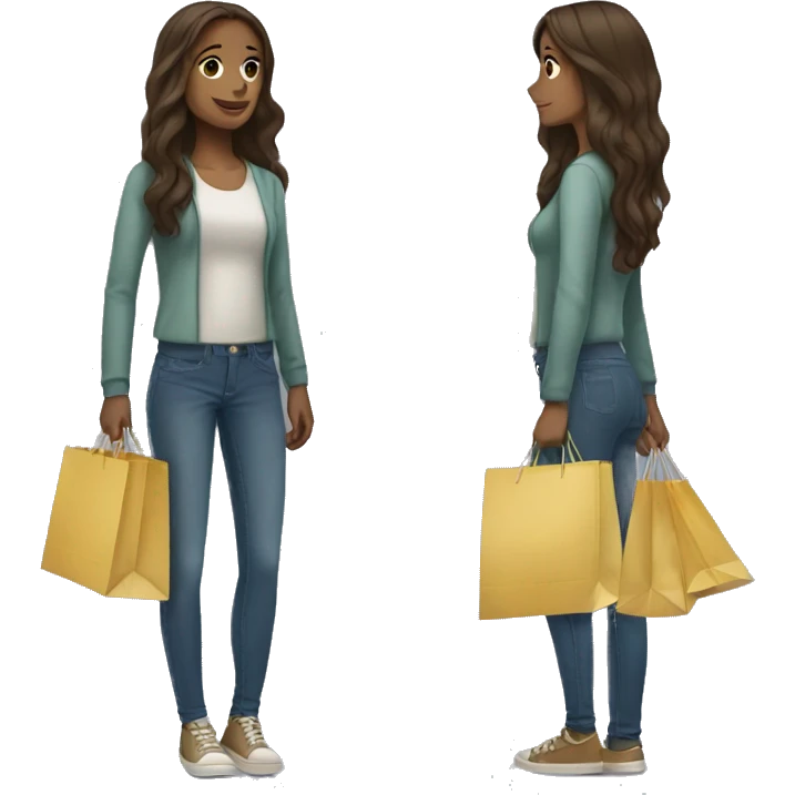 Tall brunette girl with long hair and shopping bags  emoji