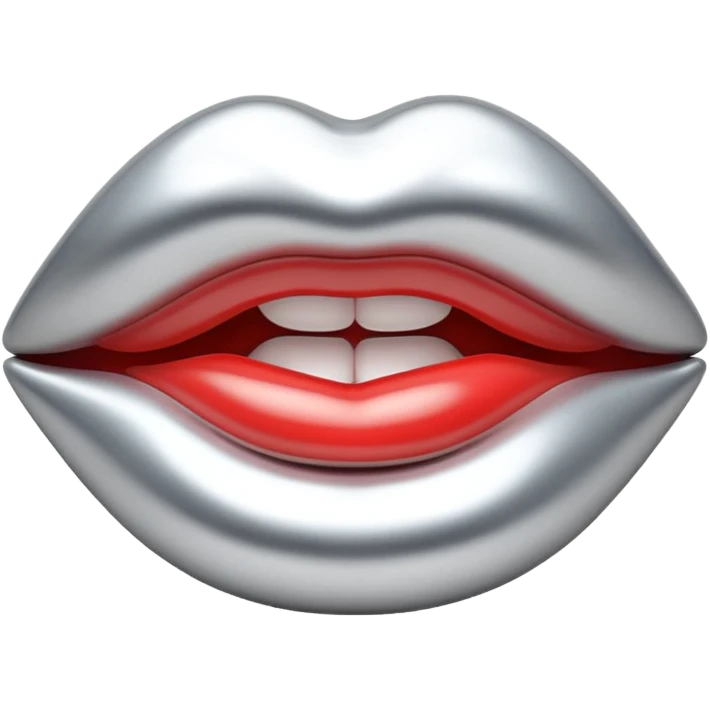 female lips emoji, smooth liquid metal chrome surface, sculpted shape, high-gloss reflections, monochrome futuristic 3D style, isolated on white emoji