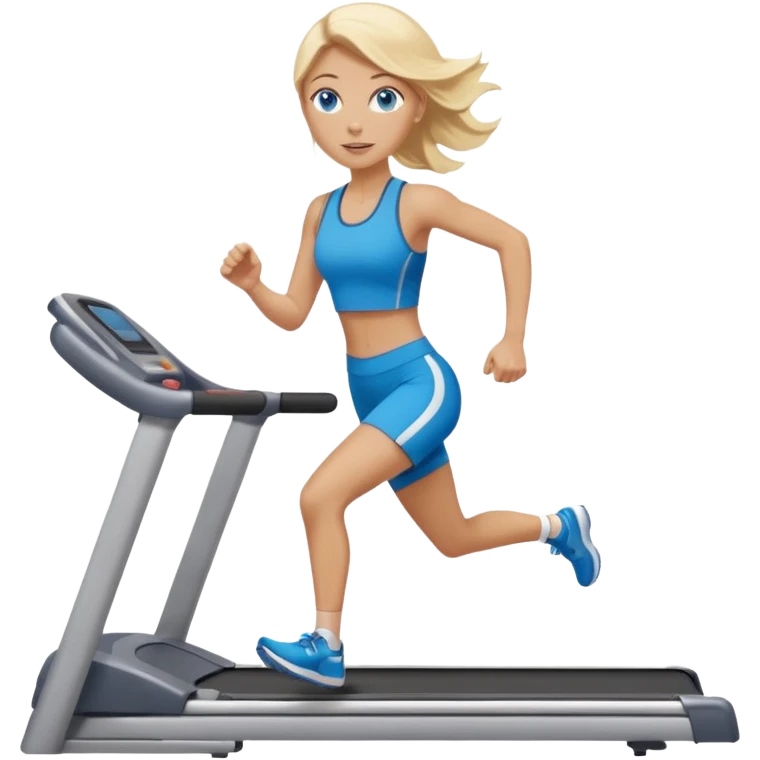 Une femme blonde yeux bleus qui cours sur un tapis de course emoji