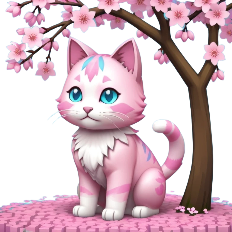 Cyan cat hold TNT from the game Minecraft standing under the sakura tree  emoji