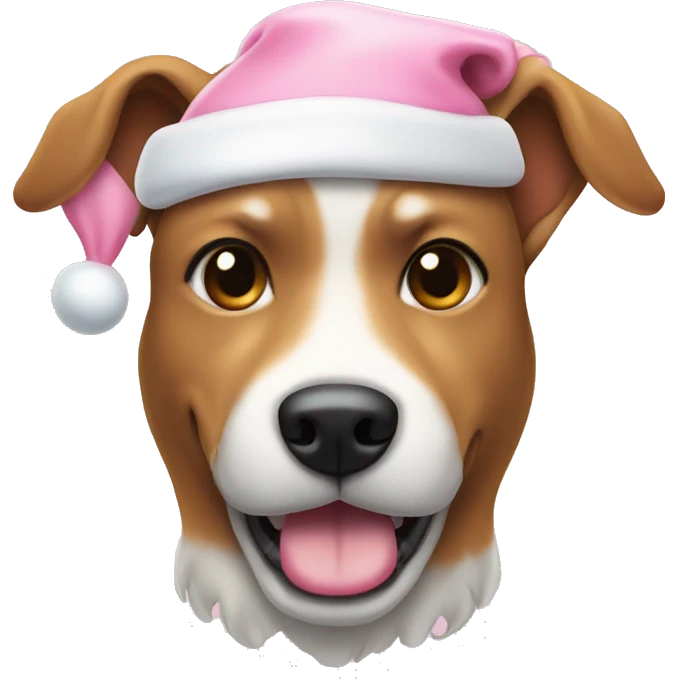 Dog with light pink Christmas hat and white bone in mouth emoji
