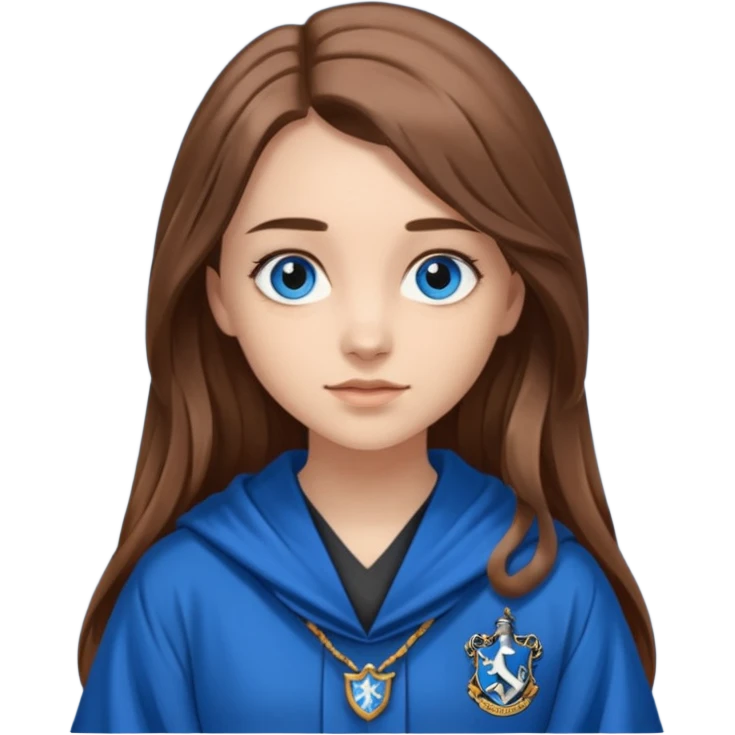 gorgeous Girl with light skin, blue eyes, long brown hair, wears a ravenclaw robes  emoji