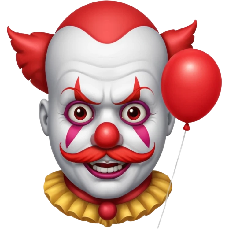 Angry clown — furrowed brow, mustache, tiny hat, hold red balloon emoji