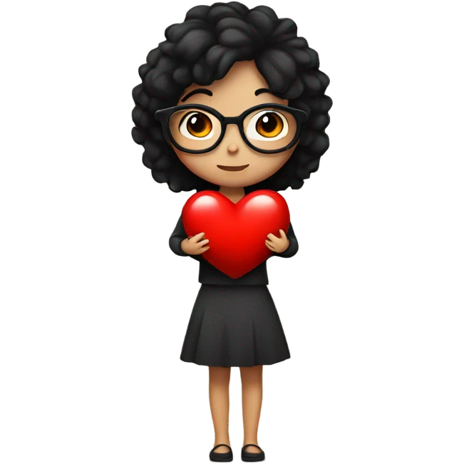 girl with black hair and glasses hugging a red heart  emoji