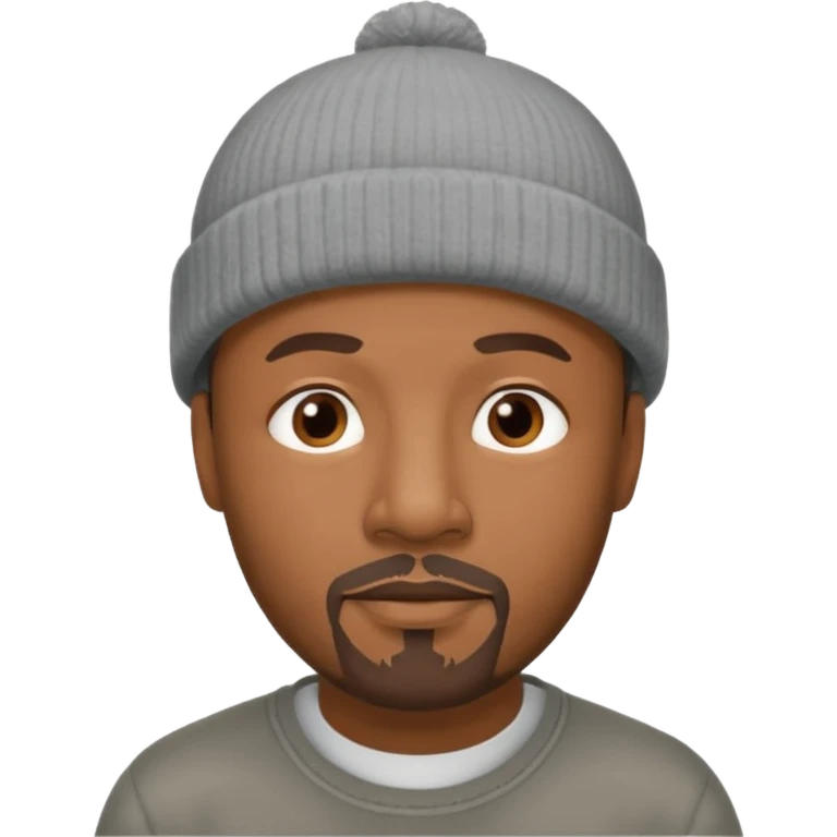 Middle-aged black man, goatee, wearing gray beanie emoji