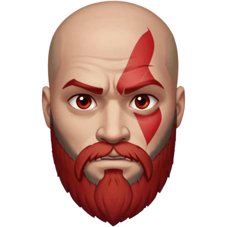 Kratos as an Android emoji, showing his signature red tattoo, beard, and intense eyes, in a flat, minimal Android emoji style emoji