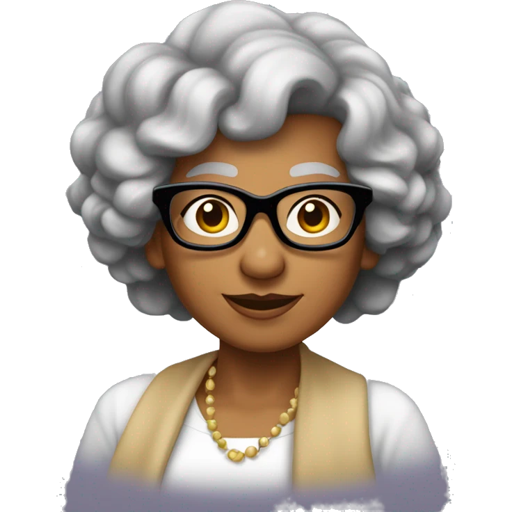 Abuela joven con pelo largo color negro con ondas y lentes rectangulares y que vista ropa elegante emoji