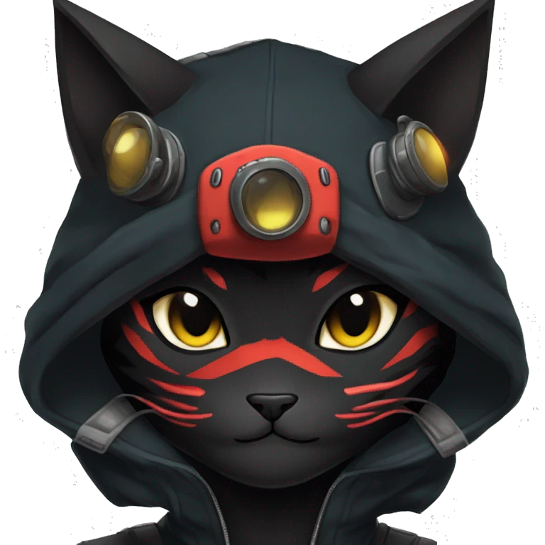Edgy Shy Anthro Ninja boyish cool pretty dark black Litten-Pokémon-cat-fursona-animal techwear emoji