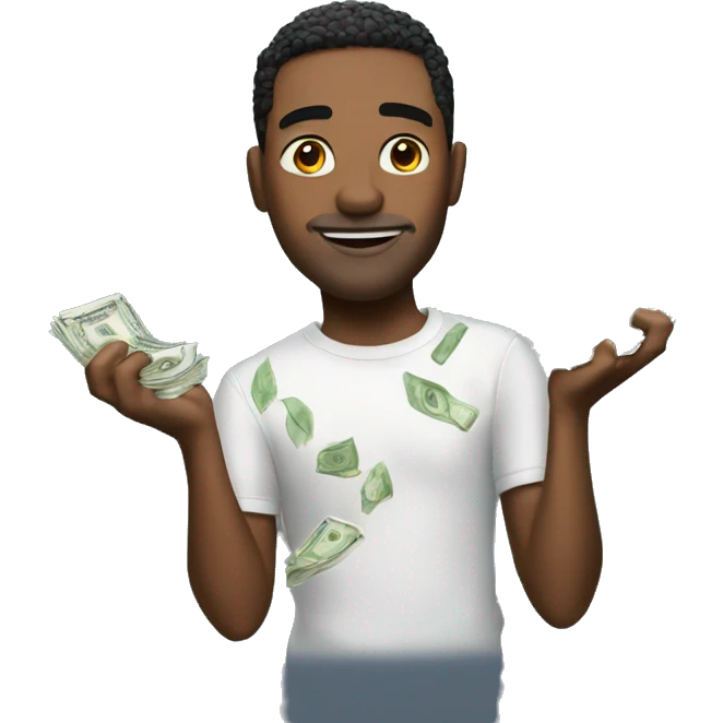 Cool guy with money raining on him  emoji